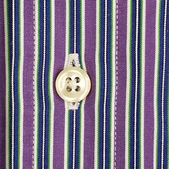 Polo Ralph Lauren Oxford Mens Large 16 Purple Stripe LS Button Down Shirt Vtg - Picture 8 of 10